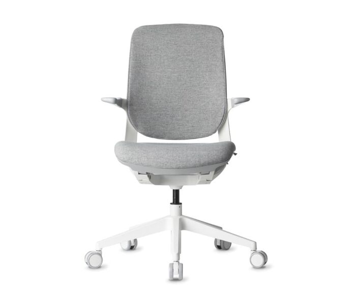 white modern office task chair with light grey cushion