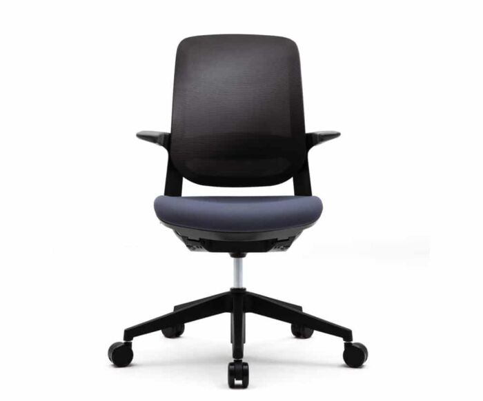 black modern office task chair with dark purple cushion