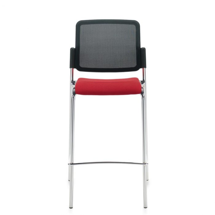 Armless Bar Stool, Red Upholstered Seat & Black Mesh Back With Chrome Frame (6559MB)