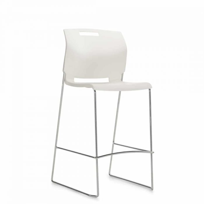 Armless Barstool, White Polypropylene Seat & Back With Chrome Frame (6711BS)