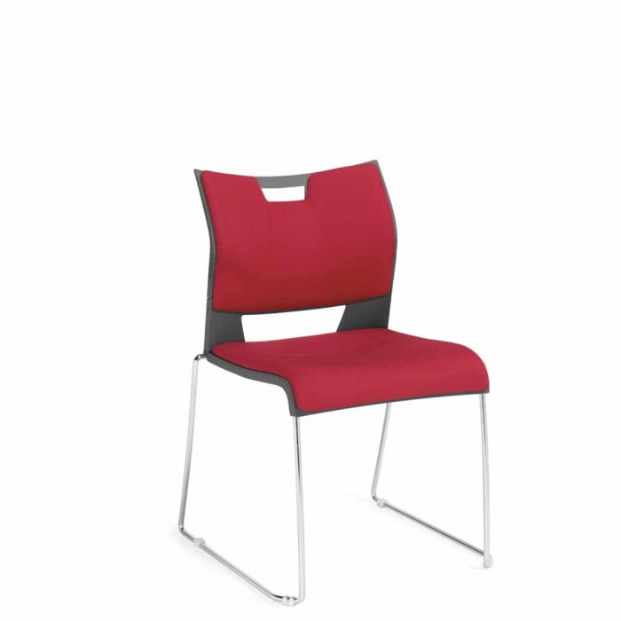 Armless Chair, Red Upholstered Seat & Back With Chrome Frame (6628)