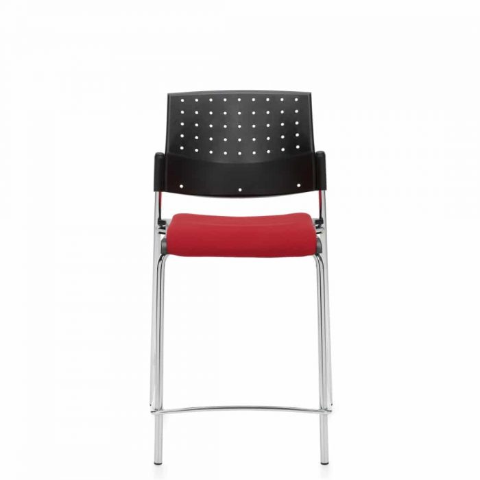 Armless Counter Stool, Red Upholstered Seat & Black Polypropylene Back With Chrome Frame (6559CS)