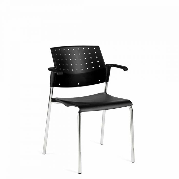 Stacking Armchair, Black Polypropylene Seat & Back With Chrome Frame (6513)