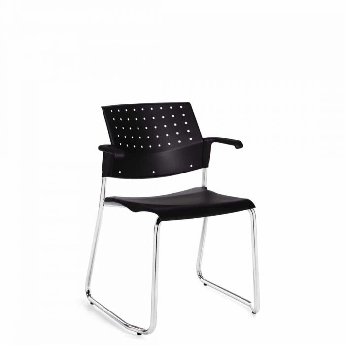 Stacking Armchair, Black Polypropylene Seat & Back, Chrome Sled Base (6523WS)