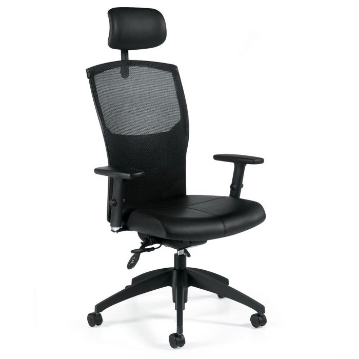 Alero mesh high back chair, model 1960LM-3. This chair sports an adjustable head rest, and has been placed on a white background.