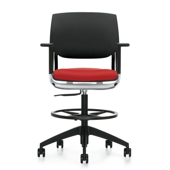 Novella task stool with upholstered seat and polypropylene back. The model 6410 chair has been placed on a white background.
